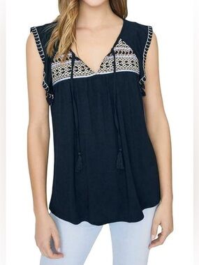 Sanctuary Navy Embroidered Tassel V-Neck Camisole